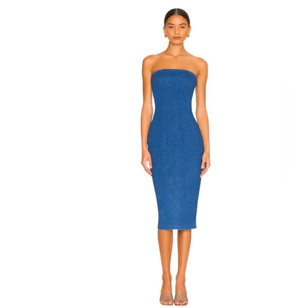 Elegant denim Blue Strapless Dress